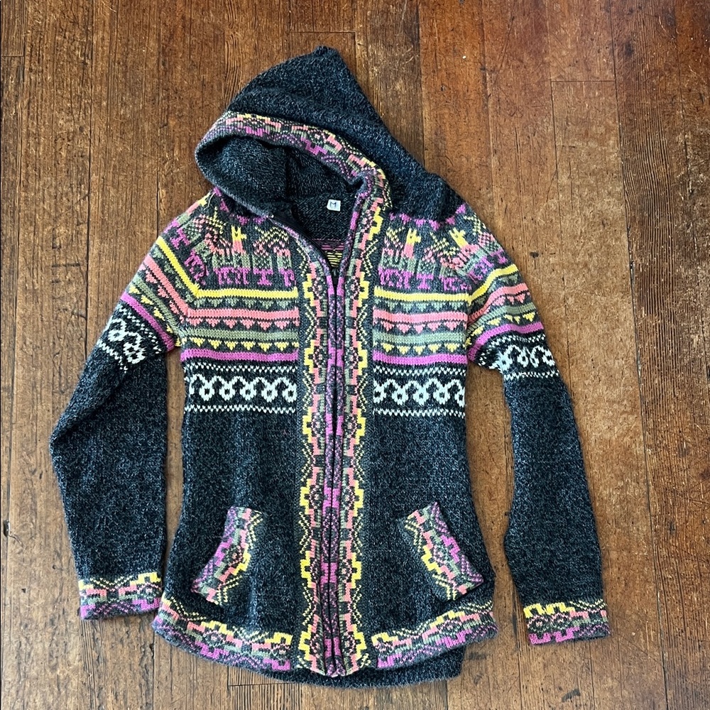 Colorful Patterned Baby Alpaca Kids Sweater Jacket Hoody
